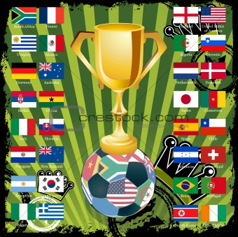 Gold soccer cup with all flags of groups. EPS 8