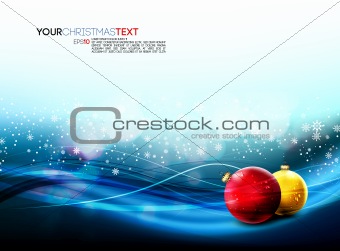 Christmas Banner with Realistic Balls and Falling Snowflakes
