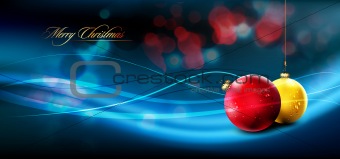 Christmas Banner with Realistic Balls and Shiny Wet Drops