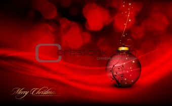 Deep Red Christmas Greeting with Floral Globe and Golden Decorat