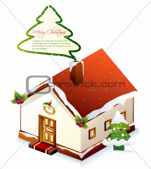 Xmas greeting card. Christmas vector house