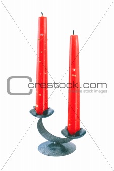 red holiday candles isolated on white