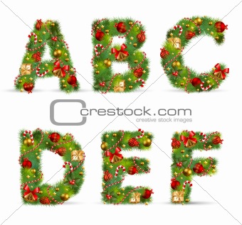ABCDEF, vector christmas tree font
