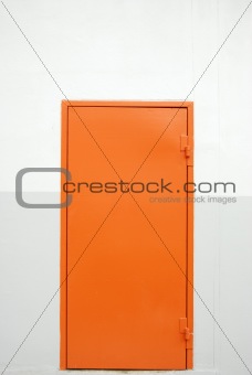 closed orange factory door