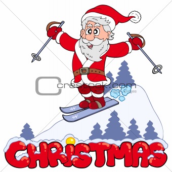 Christmas sign with skiing Santa