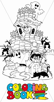 Coloring book with haunted house