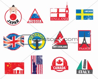 world flags and symbol sticker set