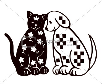 Cat And Dog Silhouette. Vector