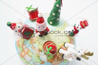 Christmas Ornaments on Globe