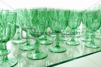 Green cups rows glass crystal kitchenware