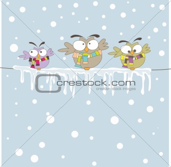 Three owl on the rope. Vector illustration