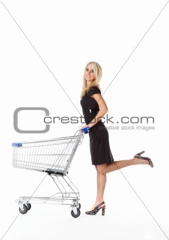 beautiful woman  with  cart