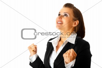 Excited modern business woman  rejoicing her success 
