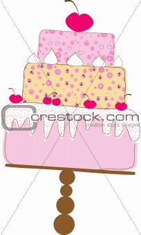 Tiered Wedding Cake With Love. Vector Illustration