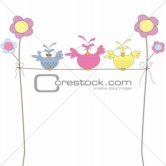 Three owls on the rope. Vector illustration