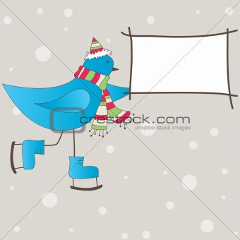 Blue bird with message. Vector illustration