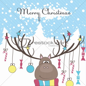 Christmas reindeer with gifts. Vector illustration