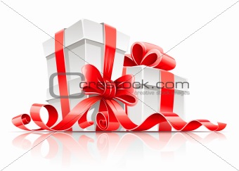 gift in box with red ribbon and bow