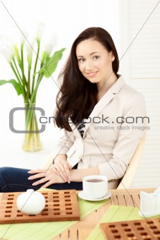 Happy Woman Holding Bowl