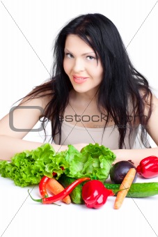 beautiful woman  with vegetables