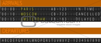 Airport mechanical schedule desk. Set of letters. EPS 10 Vector 