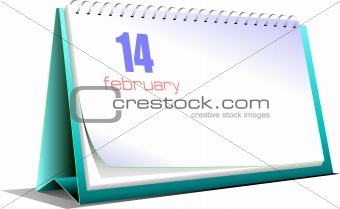 Vector illustration of desk calendar. 14 february. Valentine`s D
