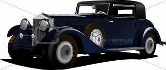 Old  blue car. Sedan more than 50 years old. Vector illustration