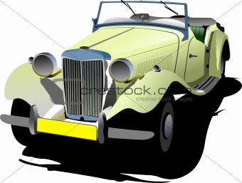 Seventy years old  yellow cabriolet with opened roof. Vector ill