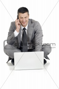 businessman with mobile and laptop