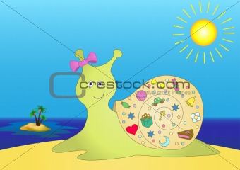Snail with gifts on island