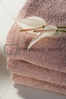 Pink spa towels and flowers