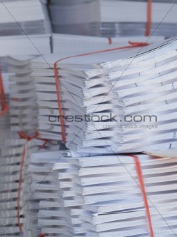 Stacks of paper at a printshop