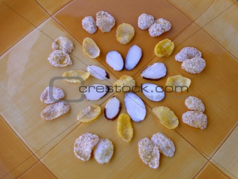 Cereal arranged in a circular flower formation