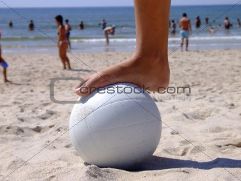 Foot on the volleyball 