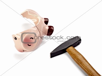 piggy bank money savings finance broken hammer