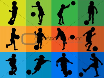 Silhouettes of kids playing soccer