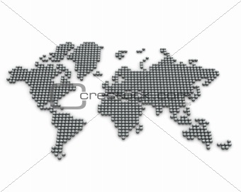 Continents made from silver balls, perspective version 