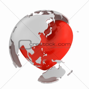 Globe with heart, Asian part