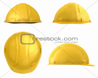 Yellow construction helmet four views isolated