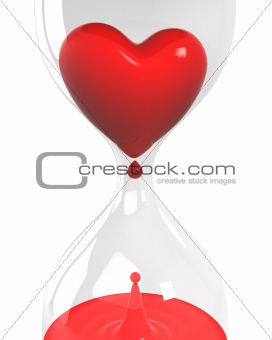 Hourglass with heart and blood closeup 