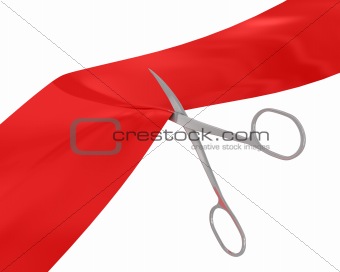 Manicure scissors cut the red ribbon 