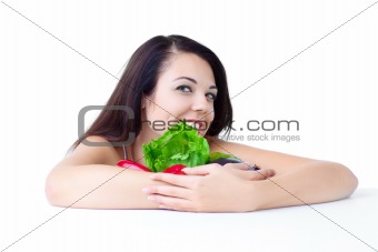 young girl with  vegetables