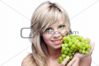 young girl with grape