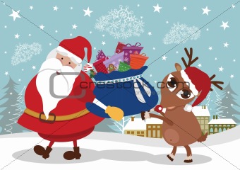 Santa and deer with presents