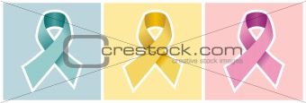 Cancer ribbon set on colored backgrounds.