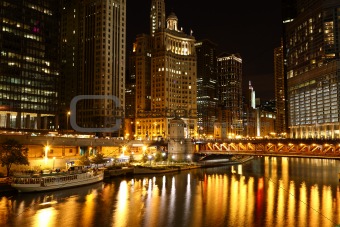 Chicago riverside at night
