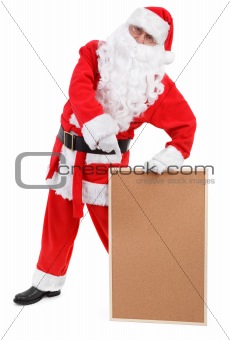 Santa claus shows empty bulletin board