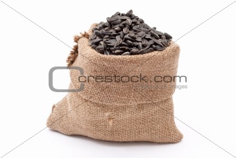 Burlap sack with sunflower seeds 