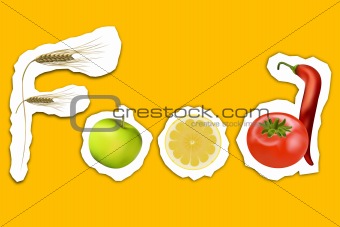 food text with fruits