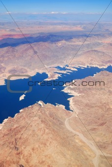 Lake with Mountains Aerial View